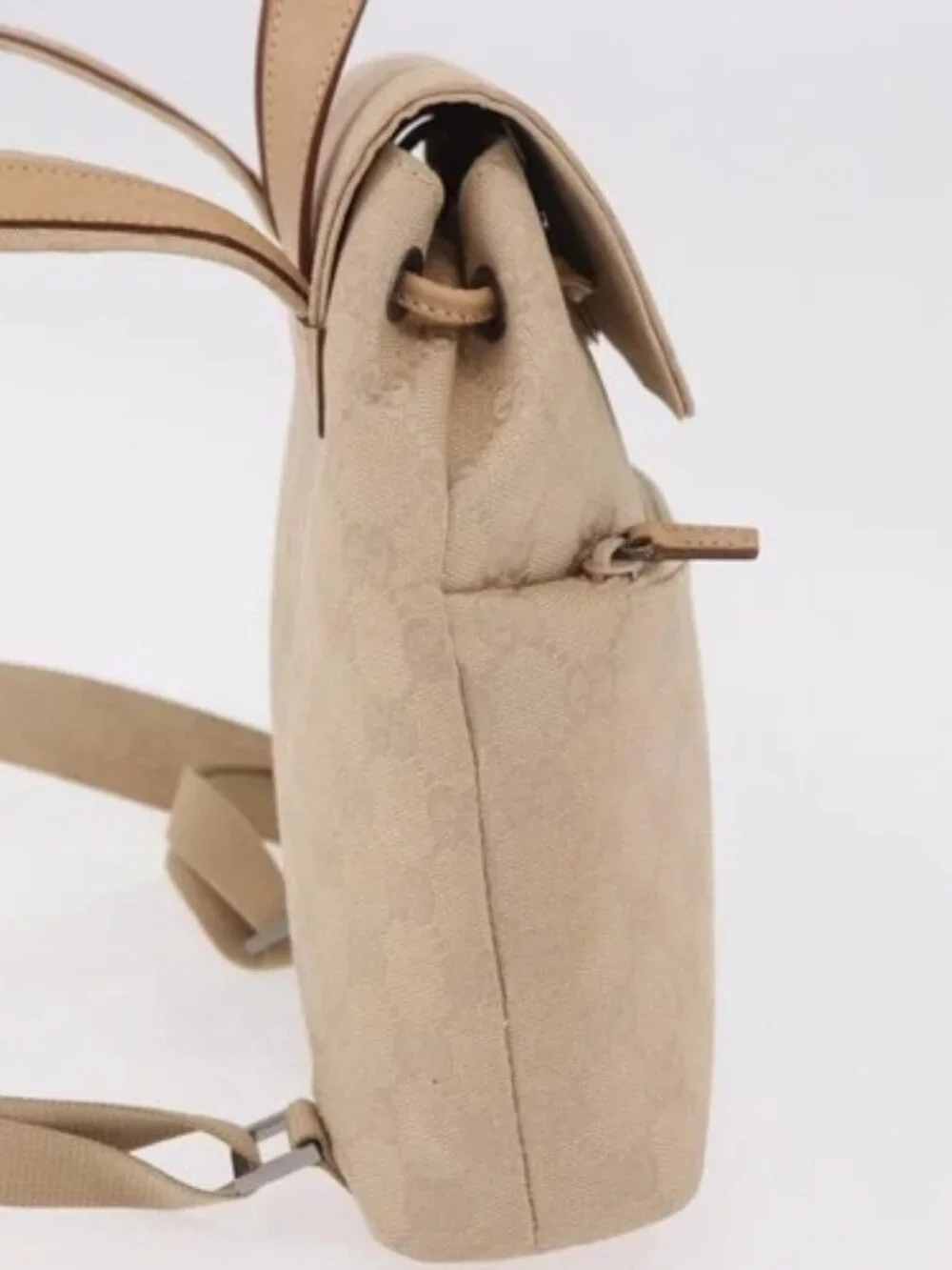 GUCCI GG Canvas Backpack Beige Silver 003 0242 Auth 189357A